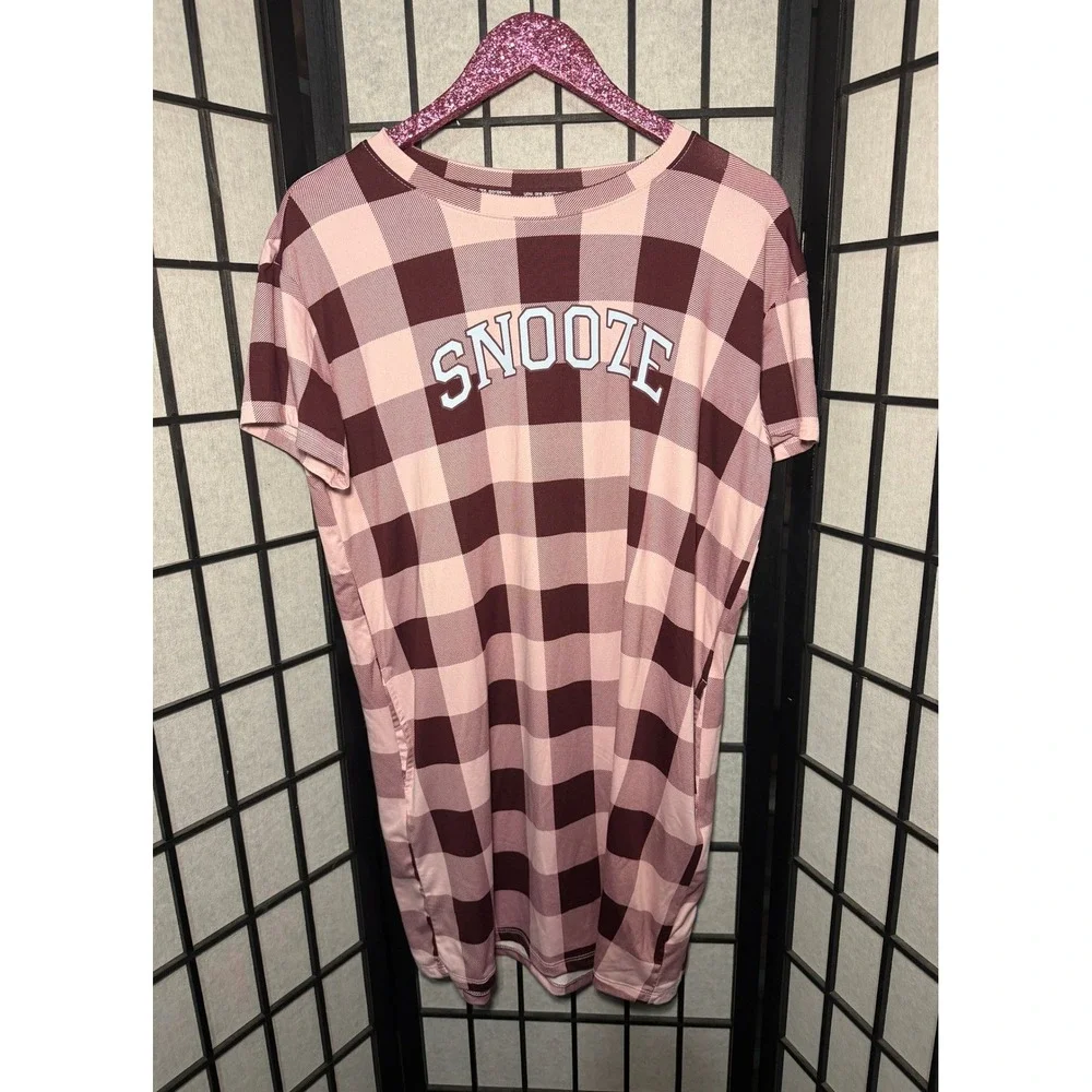 Joyspun Nightgown Womens S-M Pink Plaid Snooze Graphic Sleep Shirt